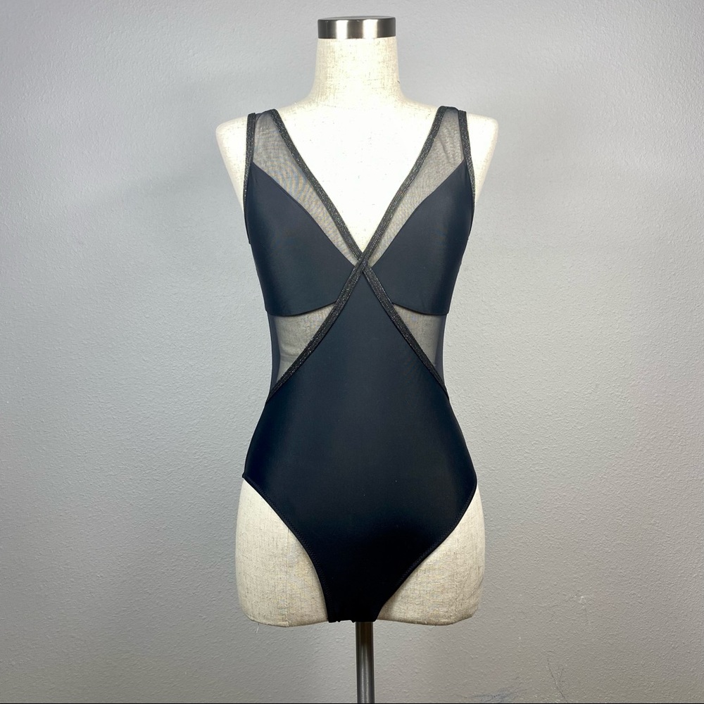 Eleganza Noir One-Piece Mesh Accent Swimsuit - Picture 7 of 11